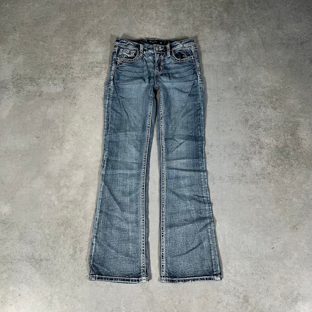 Bootcut Low Rise Miss Me Youth Jeans Size 14 Western Flare Light Wash Denim